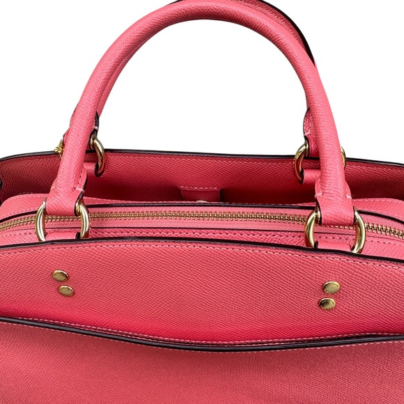Coach Lillie Carryall Satchel Handbag Coral Pink‎ Leather Handle Crossbody Bag - Picture 2 of 13